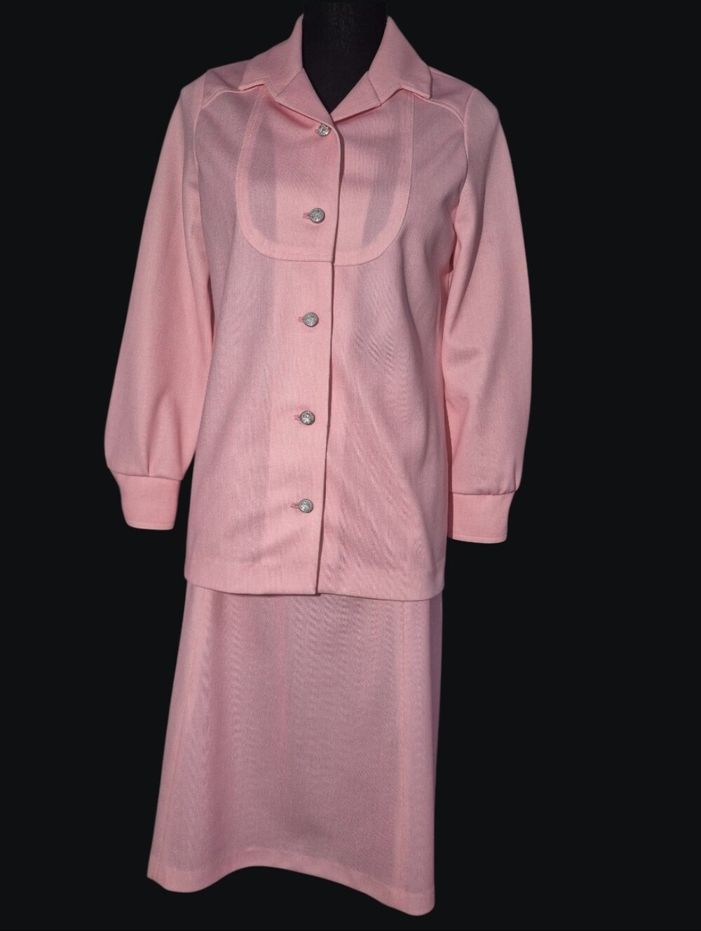 Vintage Corinth Street Pink 2-Pc Skirt Suit Long Sleeve Button Front  Top  -Sz M